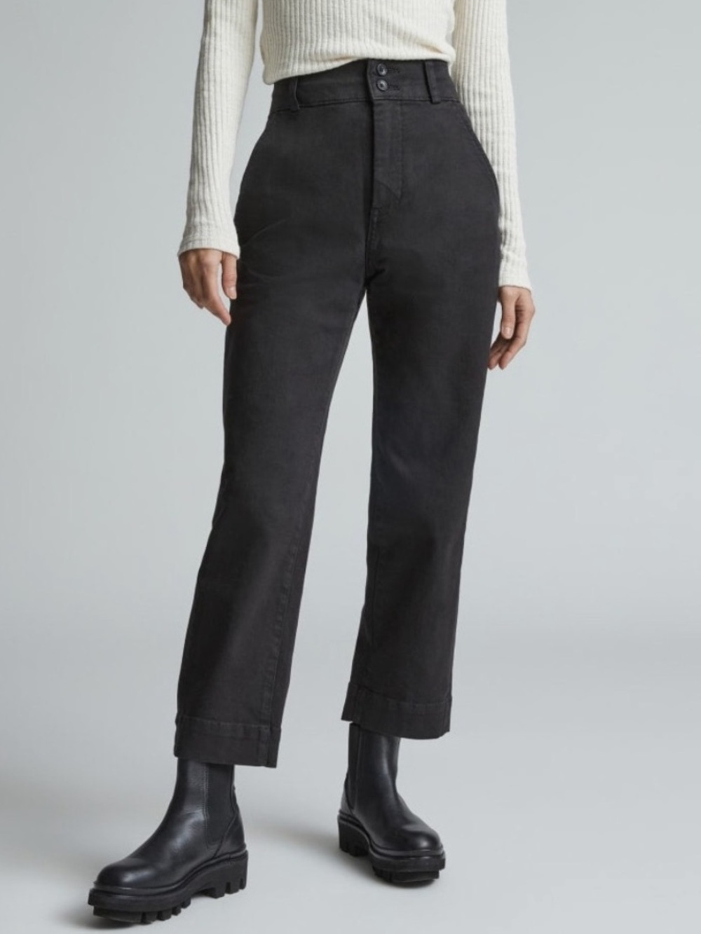 Everlane High Rise Straight Leg Crop Pant in Black Size 2 2P $98 Retail